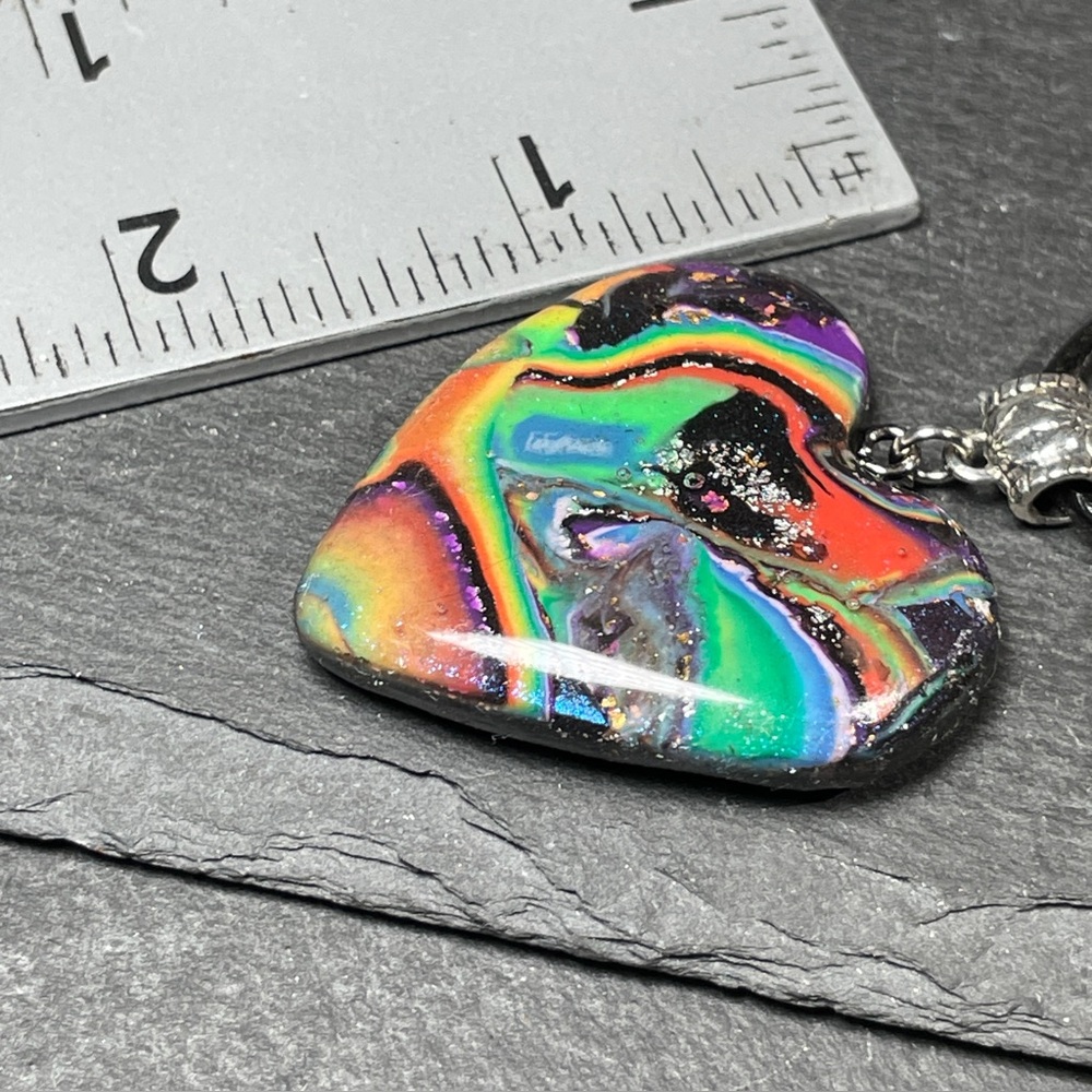 Lisa Frank Inspired Rainbow Galaxy Heart Pendant Necklace Hand Crafted - Picture 13 of 14